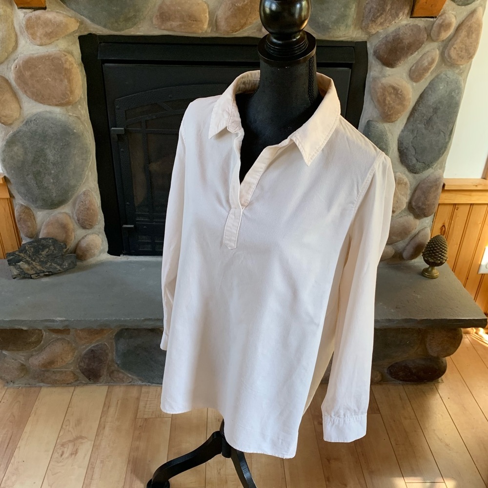 Croft & Barrow Fine Wale Corduroy Shirt Large Cream Cotton Tunic Top